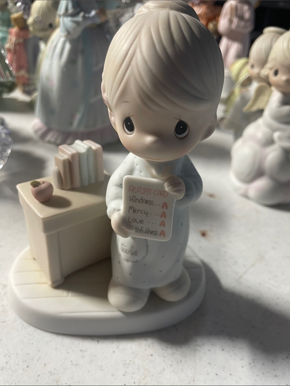 Precious Moments White Porcelain Figurine Base with 'Love Never Fails' Mark